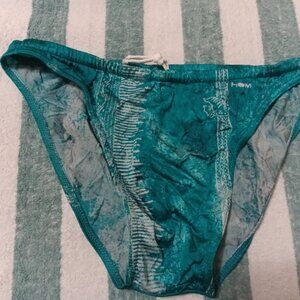 NWOT RARE VINTAGE HOM SWIM BRIEF 1" SIDES, TEAL PATTERN, SIZE 34" ("L")